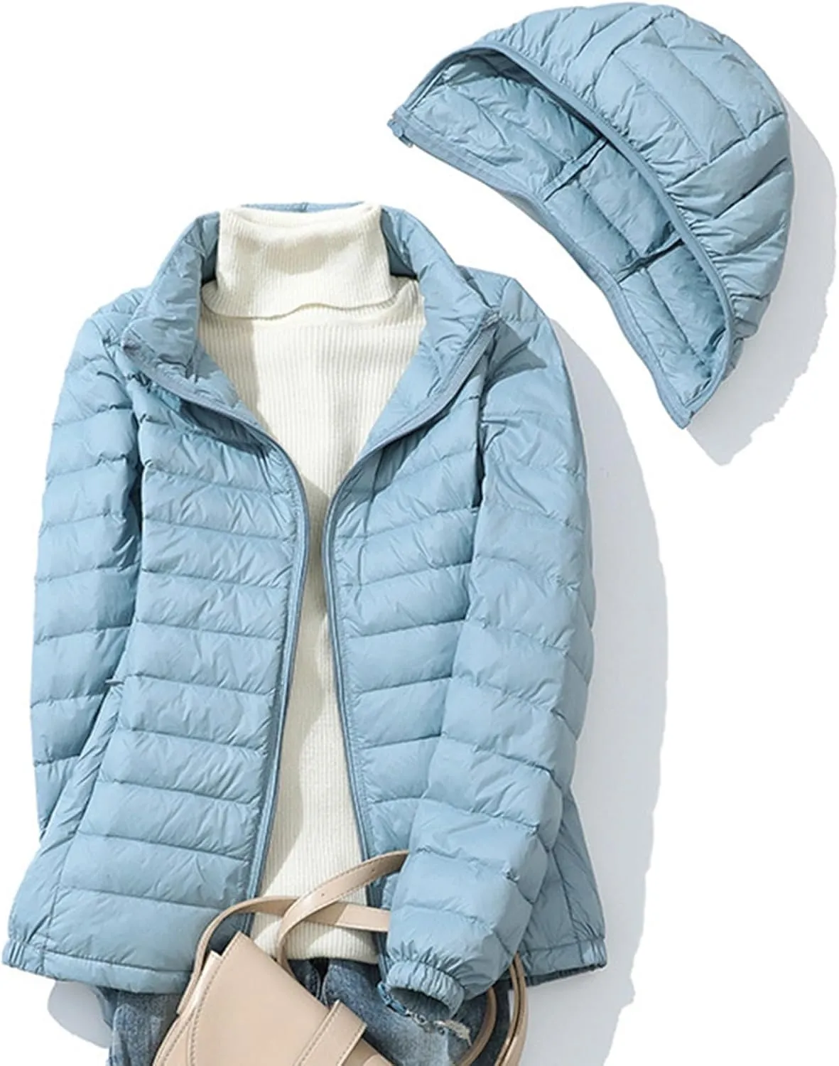 Lightweight Jackets For Women With Hood Long Sleeve Trendy Zip Solid Color Down Coat Winter Warm Casual Puffer Jacket
