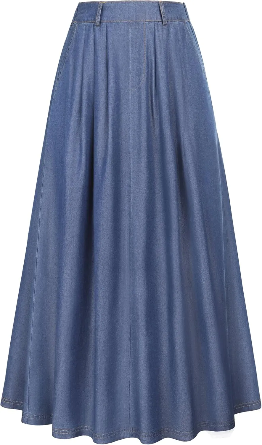 Lightweight Long Denim Skirts for Women A-line Jean Maxi Casual Skirt with Pockets Elastic Waist
