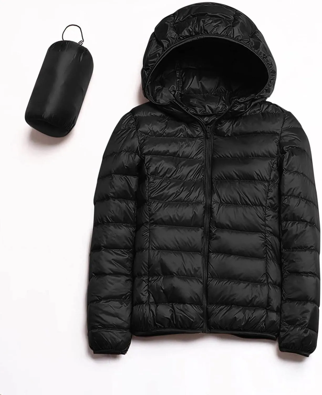 Lightweight Packable Hooded Puffer Jacket Womens Quilted Winter Down Coat Full-Zip Ski Jacket Coat Trech Coat Pea Coats