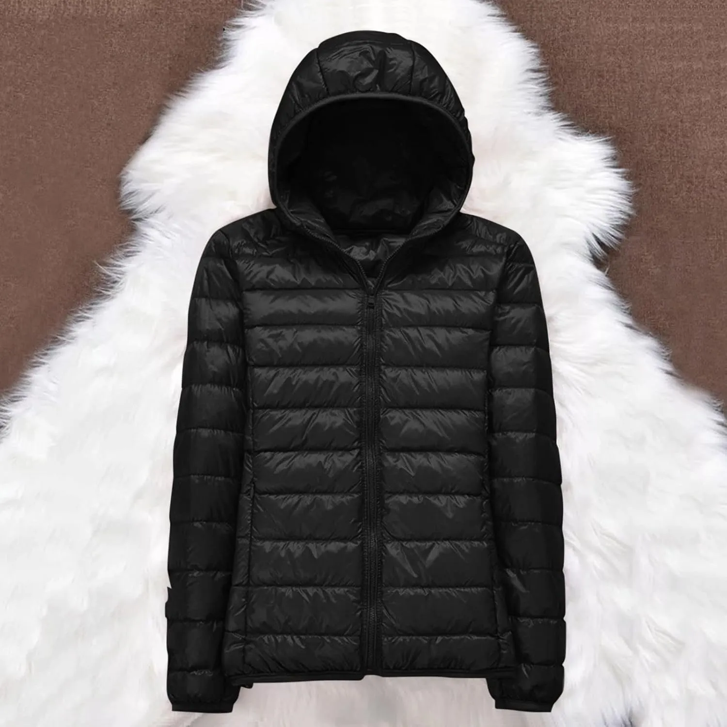 Lightweight Packable Hooded Puffer Jacket Womens Quilted Winter Down Coat Full-Zip Ski Jacket Coat Trech Coat Pea Coats