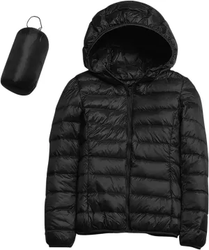 Lightweight Packable Hooded Puffer Jacket Womens Quilted Winter Down Coat Full-Zip Ski Jacket Coat Trech Coat Pea Coats