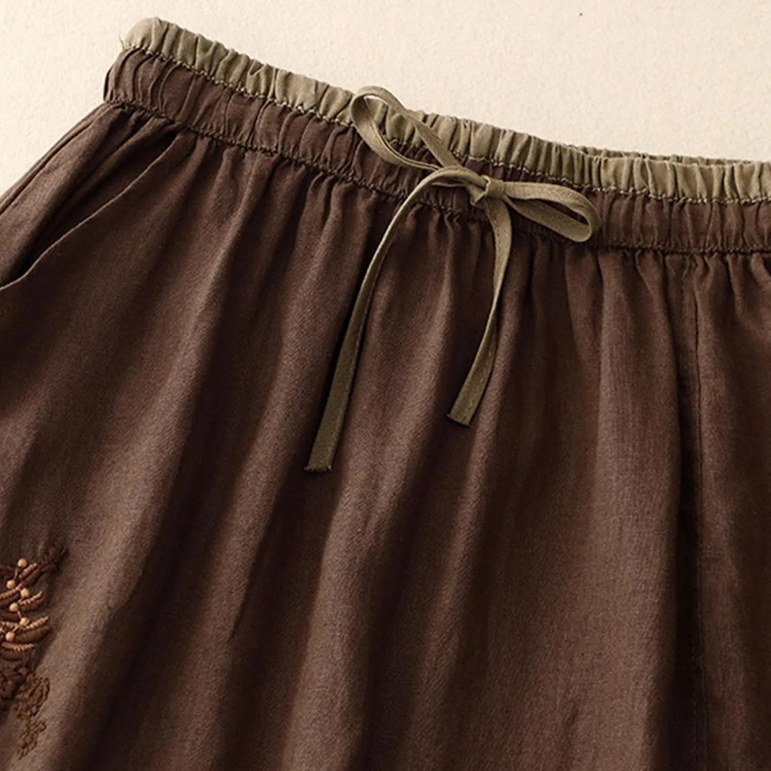 Linen Maxi Skirt, Women's Summer Bohemian Long Skirt, Cotton Elastic Waist Band Maxi Skirt Beach Party Holiday Skirt