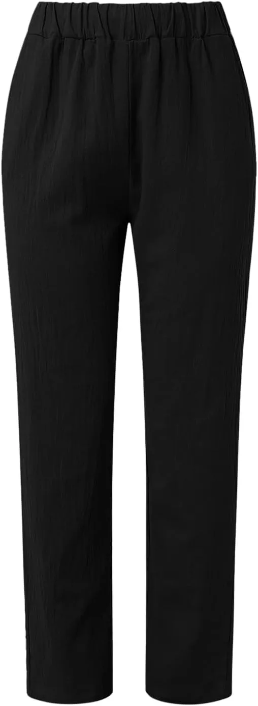 Linen Pants for Women High Waist Wide Leg Pants Loose Fit Summer Beach Pants Lightweight Long Casual Trousers Pocket