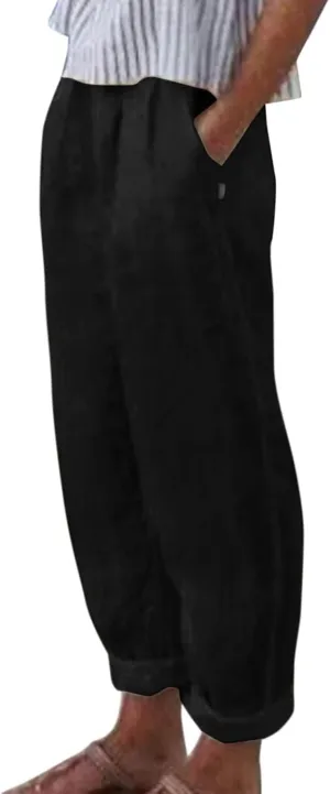 Linen Pants for Women High Waist Wide Leg Pants Loose Fit Summer Beach Pants Lightweight Long Casual Trousers Pocket