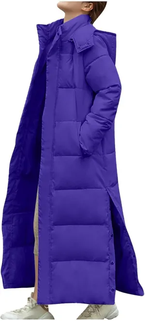 Long Puffer Coat Women Ankle Length Winter Warm Down Jacket Trendy Thick Padded Parkas Overcoat with Hood Pockets