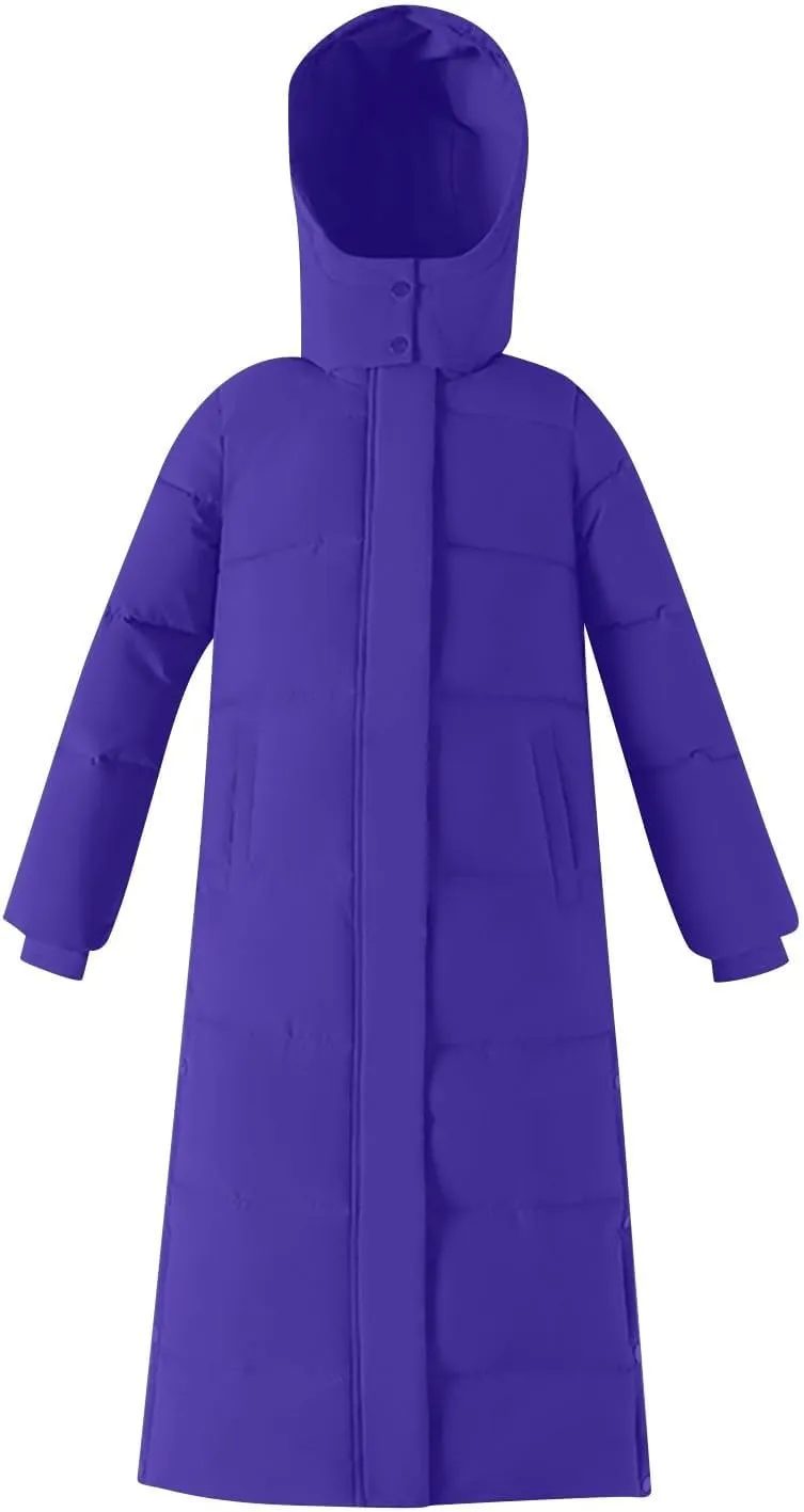 Long Puffer Coat Women Ankle Length Winter Warm Down Jacket Trendy Thick Padded Parkas Overcoat with Hood Pockets