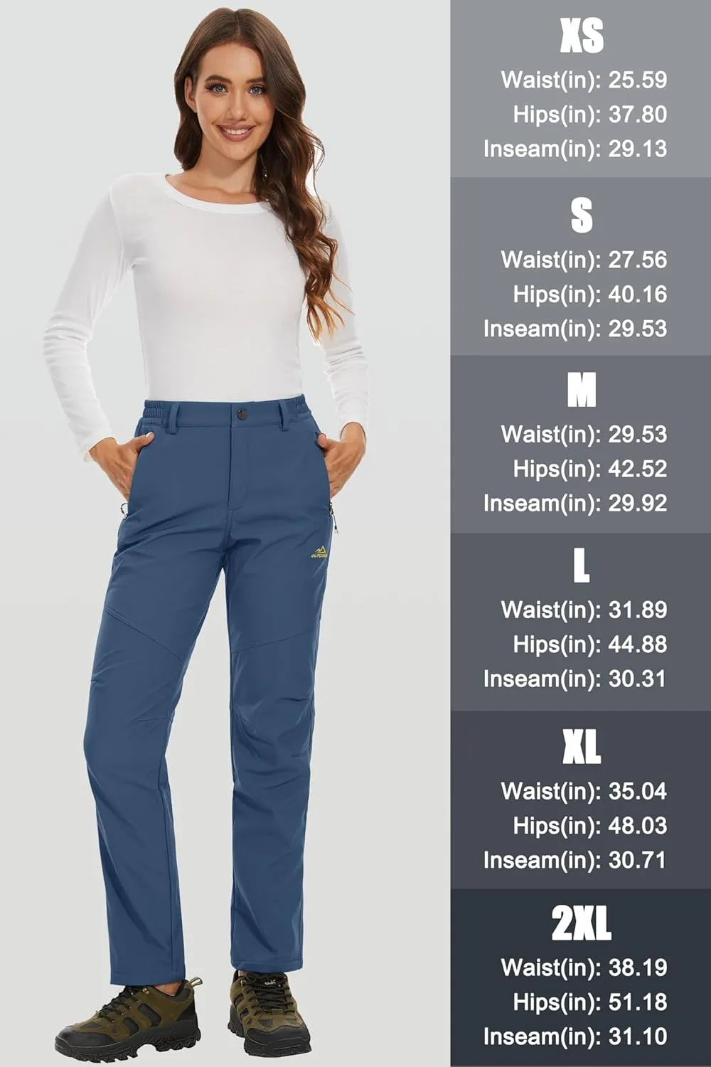 MAGCOMSEN Women's Fleece Lined Waterproof Insulated Softshell Pants Outdoor Snow Ski Pants Winter Warm Hiking Pants