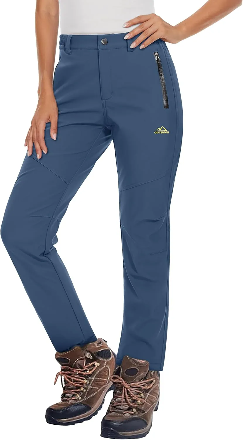 MAGCOMSEN Women's Fleece Lined Waterproof Insulated Softshell Pants Outdoor Snow Ski Pants Winter Warm Hiking Pants