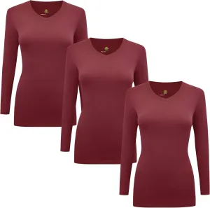 M&M Scrubs Women's Long Sleeve V-Neck Under Scrub Stretch T-Shirt-3-Pack