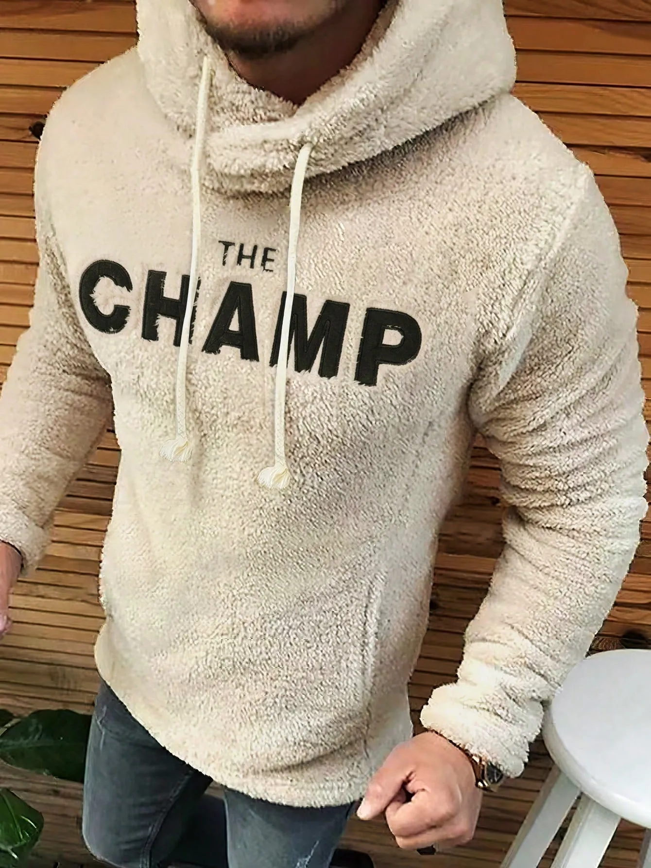 Manfinity Homme Letter Print Reversible Fleece Hoodie