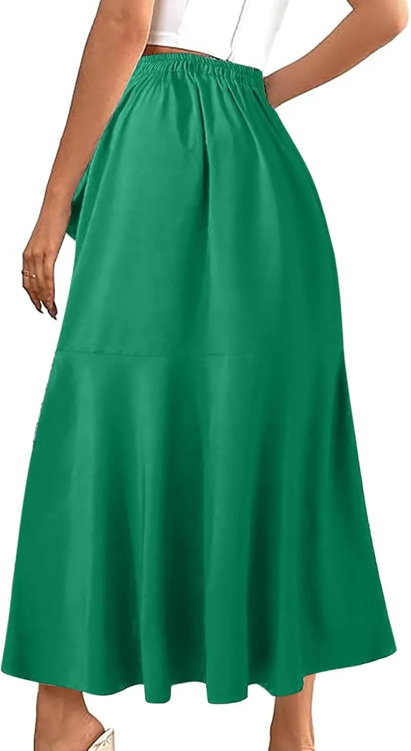 Maxi Skirt for Women Elegant High Waisted Side Slit Long Skirts Asymmetric Tiered Ruffle Hem A-Line Skirts