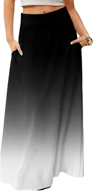 Maxi Skirts for Women Summer Floral Boho Elastic High Waist Tropical Skirts Pleated A-Line Flowy Swing Long Skirt