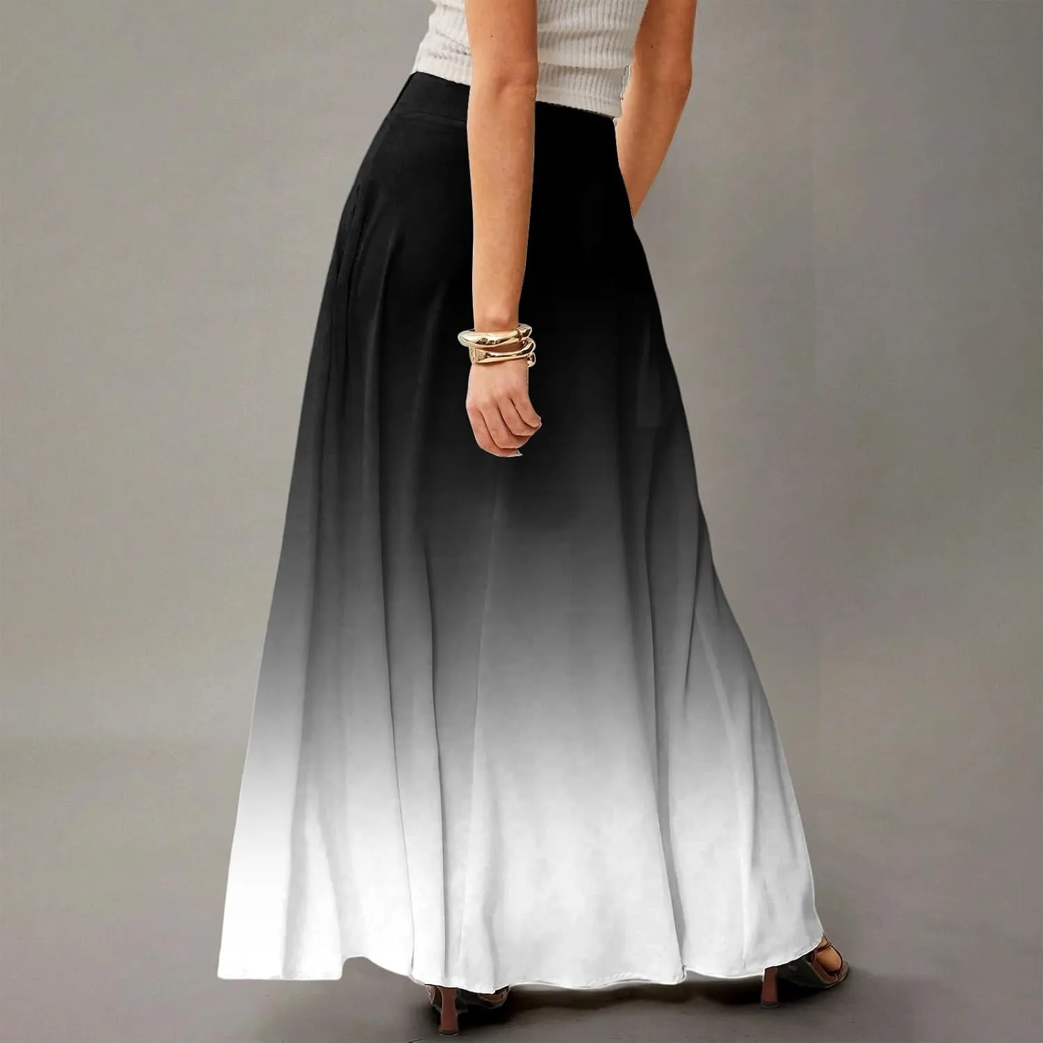 Maxi Skirts for Women Summer Floral Boho Elastic High Waist Tropical Skirts Pleated A-Line Flowy Swing Long Skirt