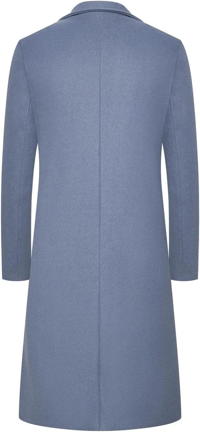 Men Winter Trench Jacket Casual Mid-Length Notched Neck Peacoat Loose Windproof Single Breasted Long Sleeve Overcoats