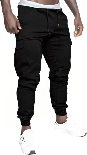 Mens 2023 Fashion Joggers Drawstring Waist Pants Sport Sweatpants Work Sports Loose Fit Hiking Trousers with Pockets