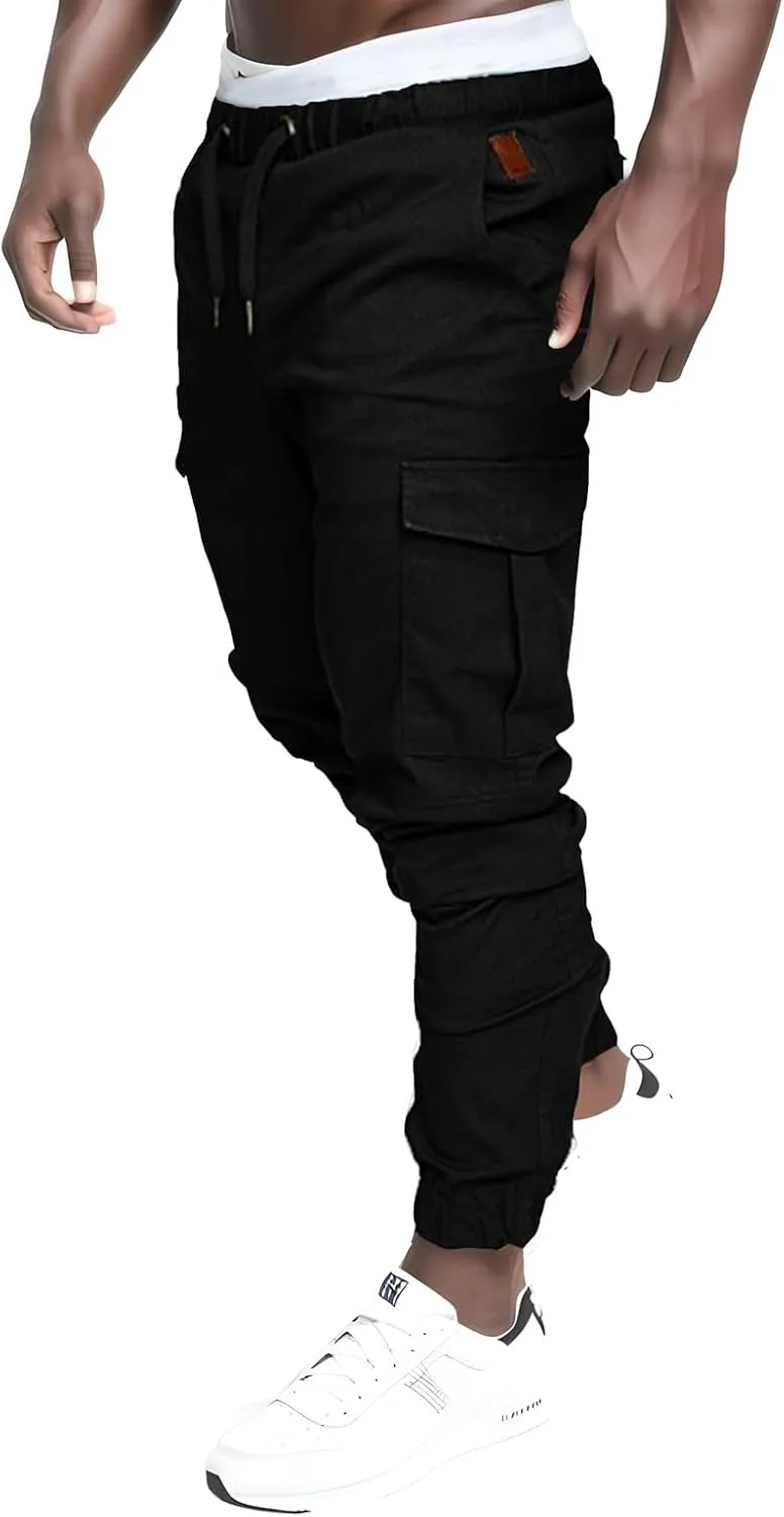 Mens 2023 Fashion Joggers Drawstring Waist Pants Sport Sweatpants Work Sports Loose Fit Hiking Trousers with Pockets