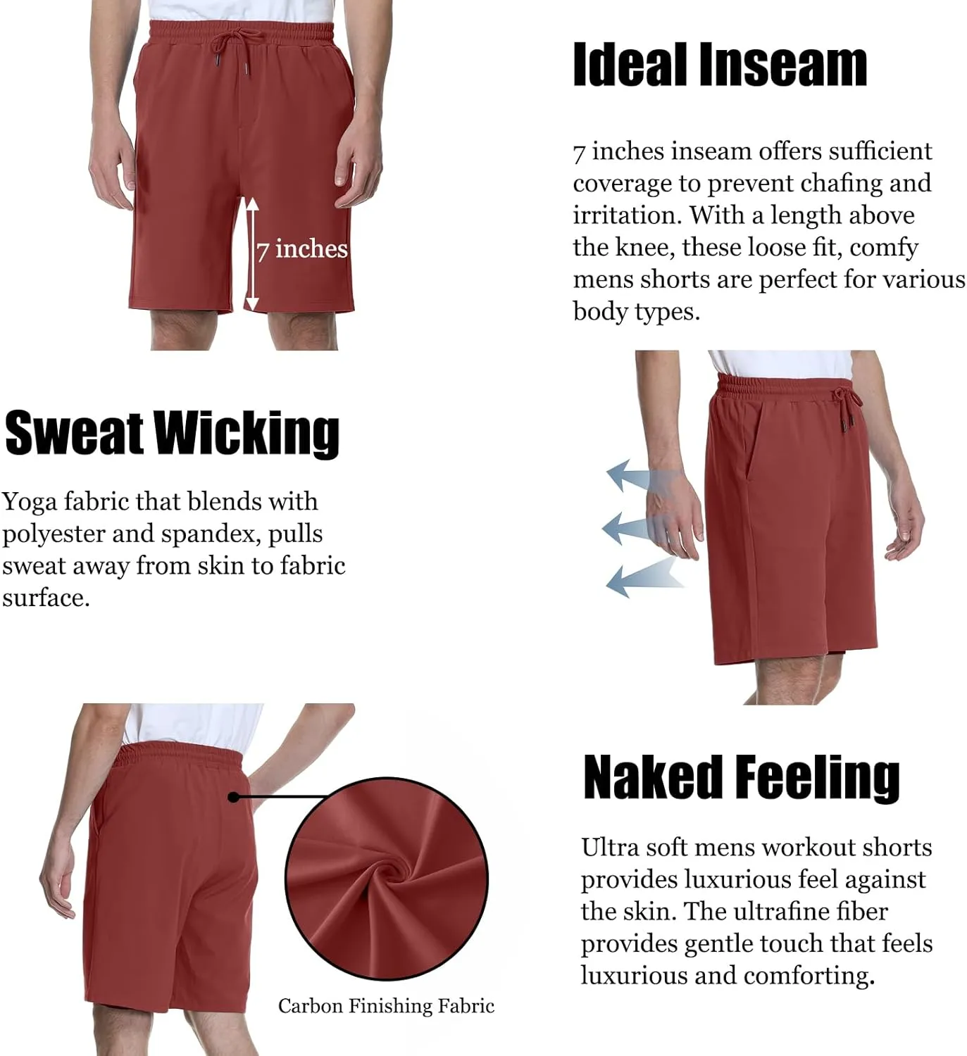 Mens Athletic Shorts Stretchy Workout Shorts Quick Dry Shorts for Gym Running Basketball Casual 7 inch