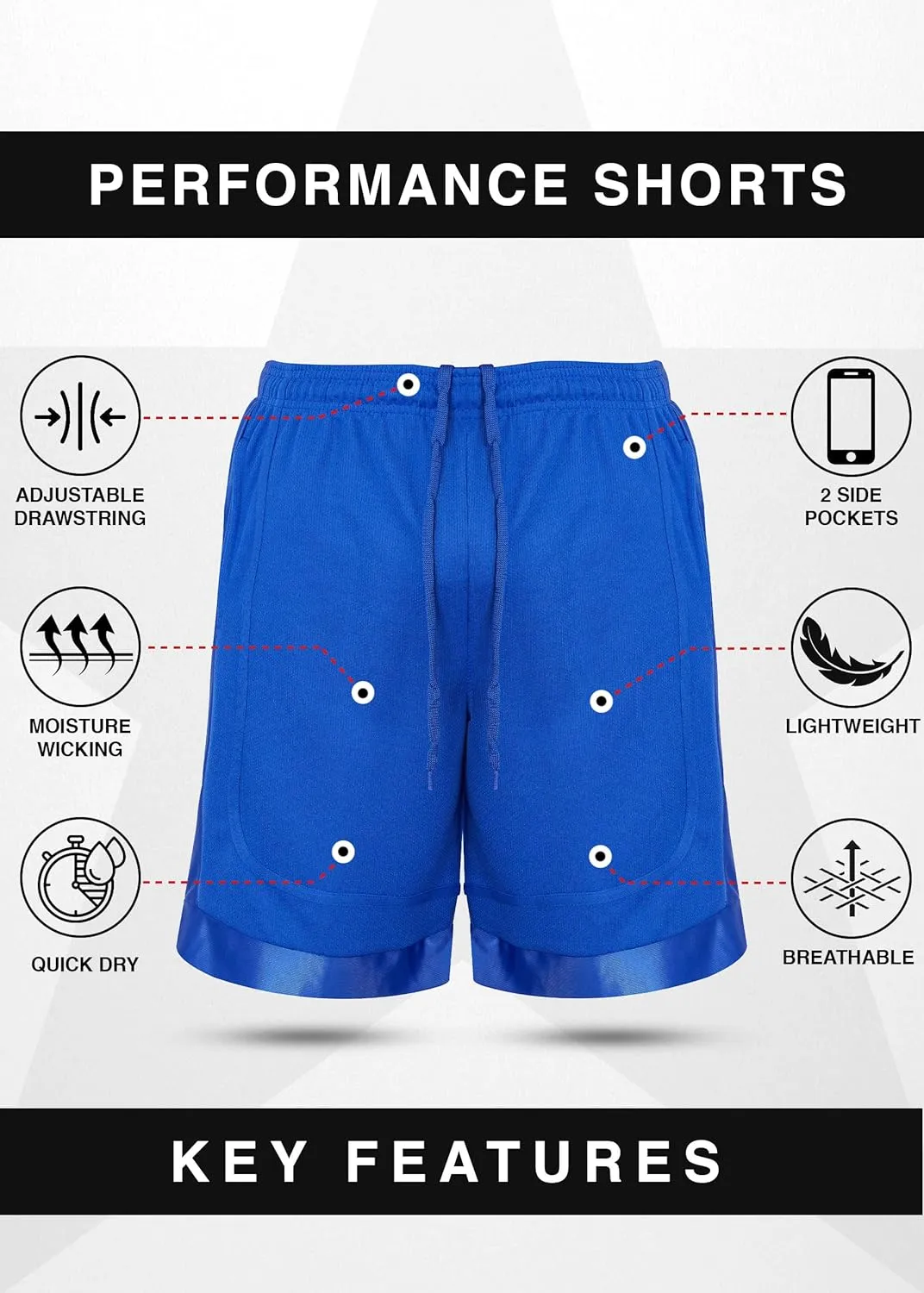 Mens Basketball Shorts with Pockets, Active Athletic Performance Gym Workout Shorts for Men Workout Shorts, 4 Pack
