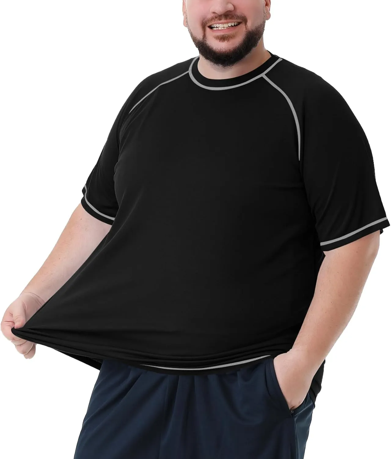 Mens Big and Tall Swim Shirt Sun Protection UPF 50  Rash Guard Quick Dry T-Shirt