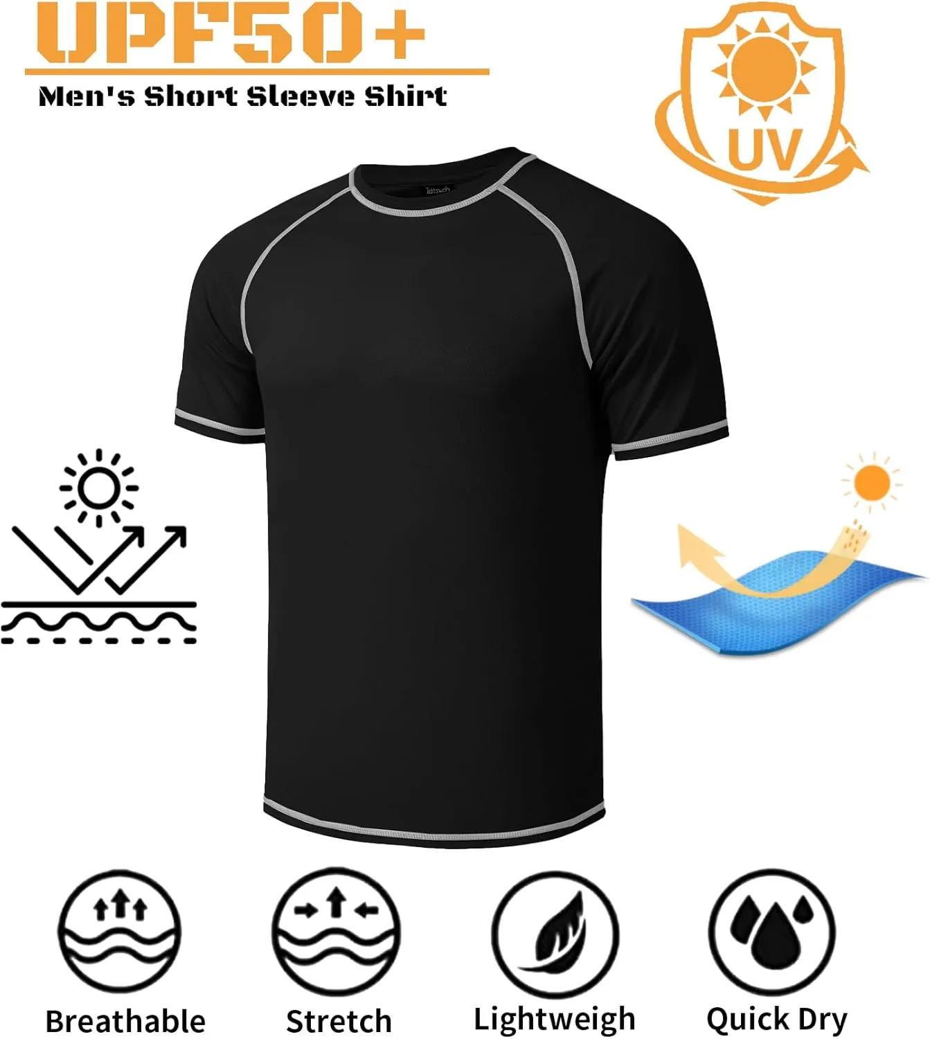 Mens Big and Tall Swim Shirt Sun Protection UPF 50  Rash Guard Quick Dry T-Shirt