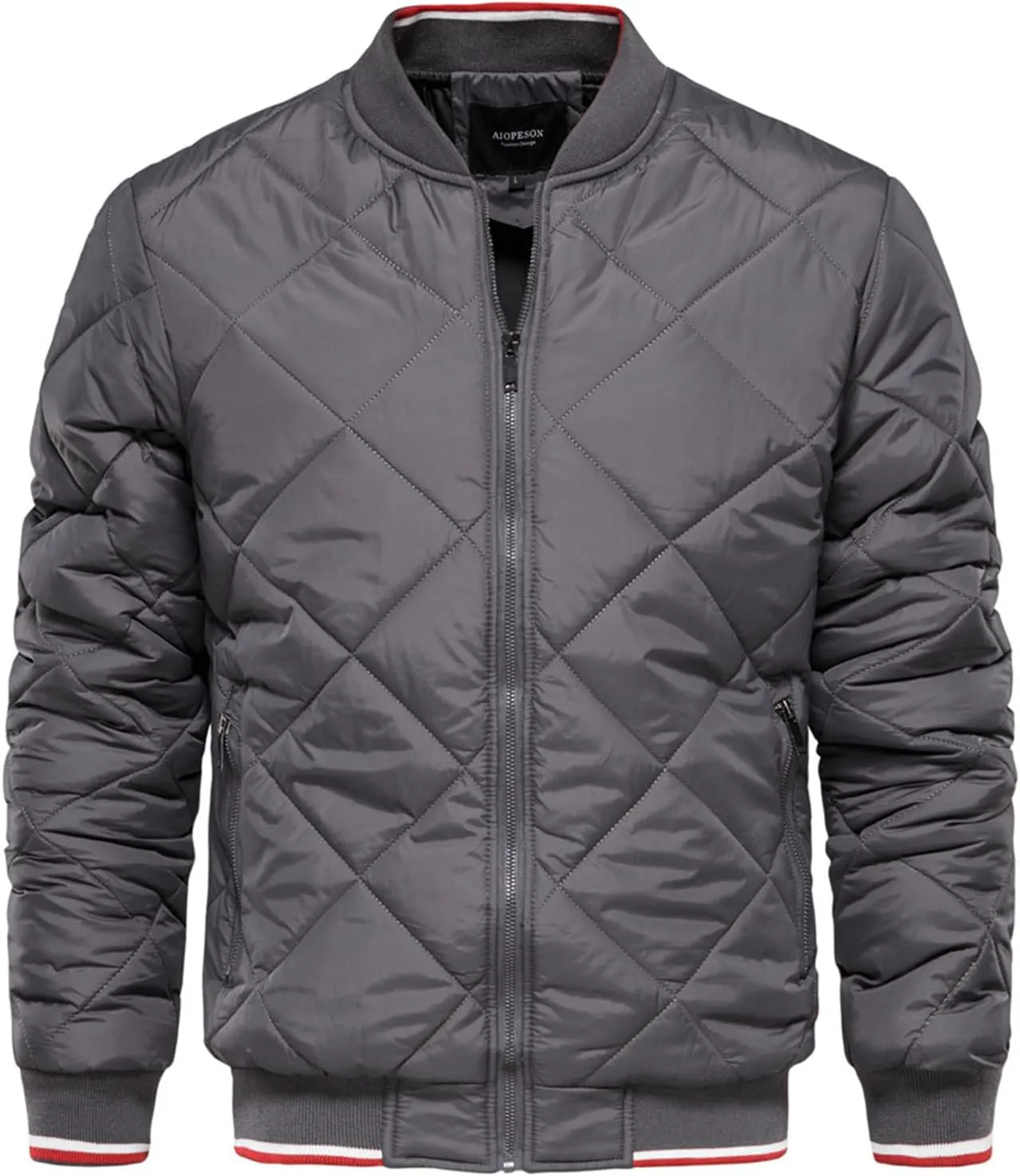 Men's Bomber Jacket Collar Solid Color Zipper Cotton-Padded Jacket Casual Fall Winter Military Coats Outwear