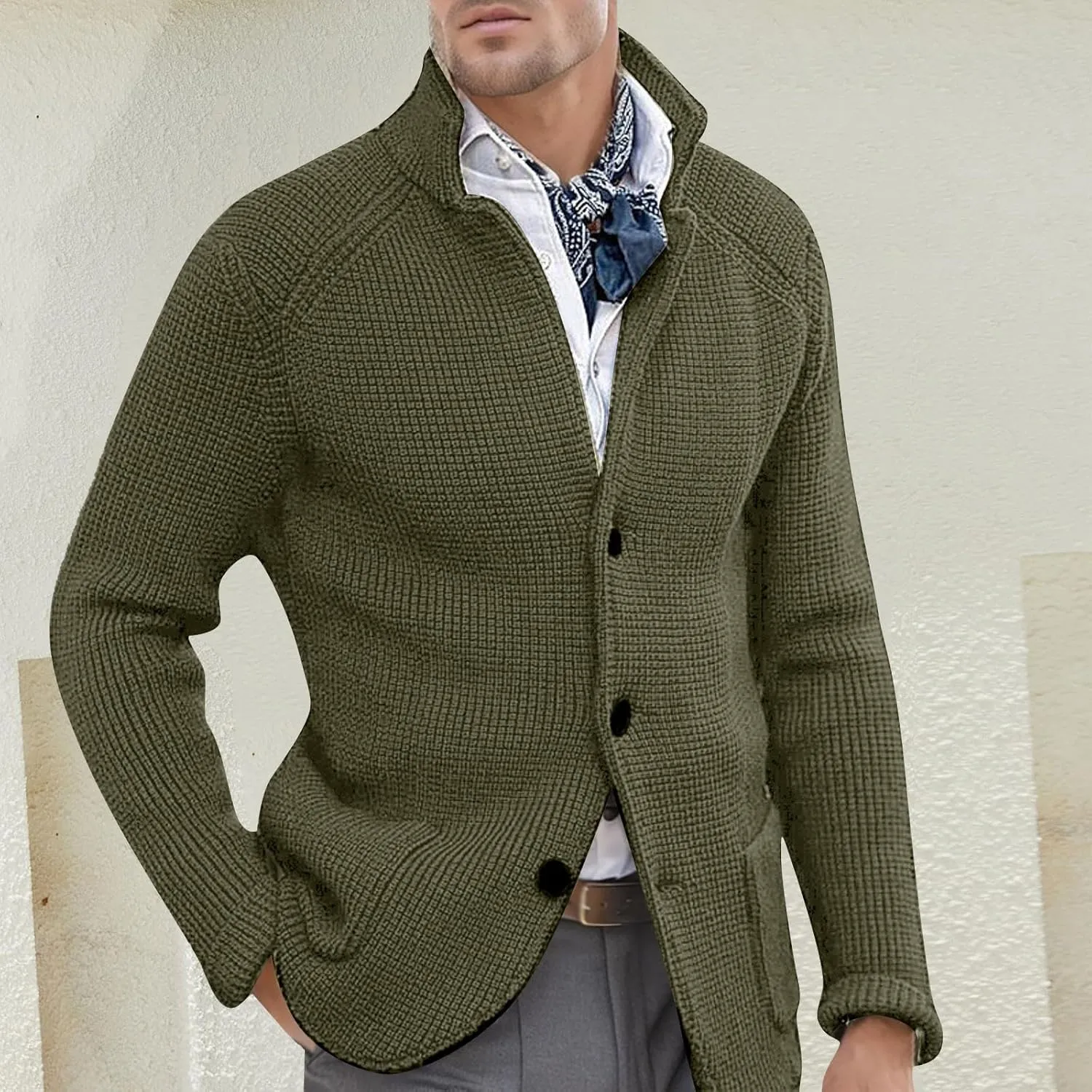 Mens Cardigan Sweater Cable Knit V Neck Button up Sweaters 2024 Winter Soft Warm Ribbed Cardigan Sweater Jacket with Pockets