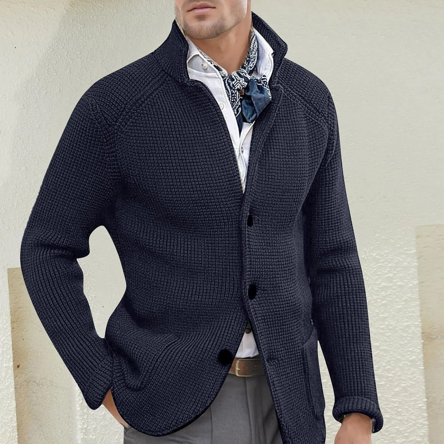 Mens Cardigan Sweater Cable Knit V Neck Button up Sweaters 2024 Winter Soft Warm Ribbed Cardigan Sweater Jacket with Pockets