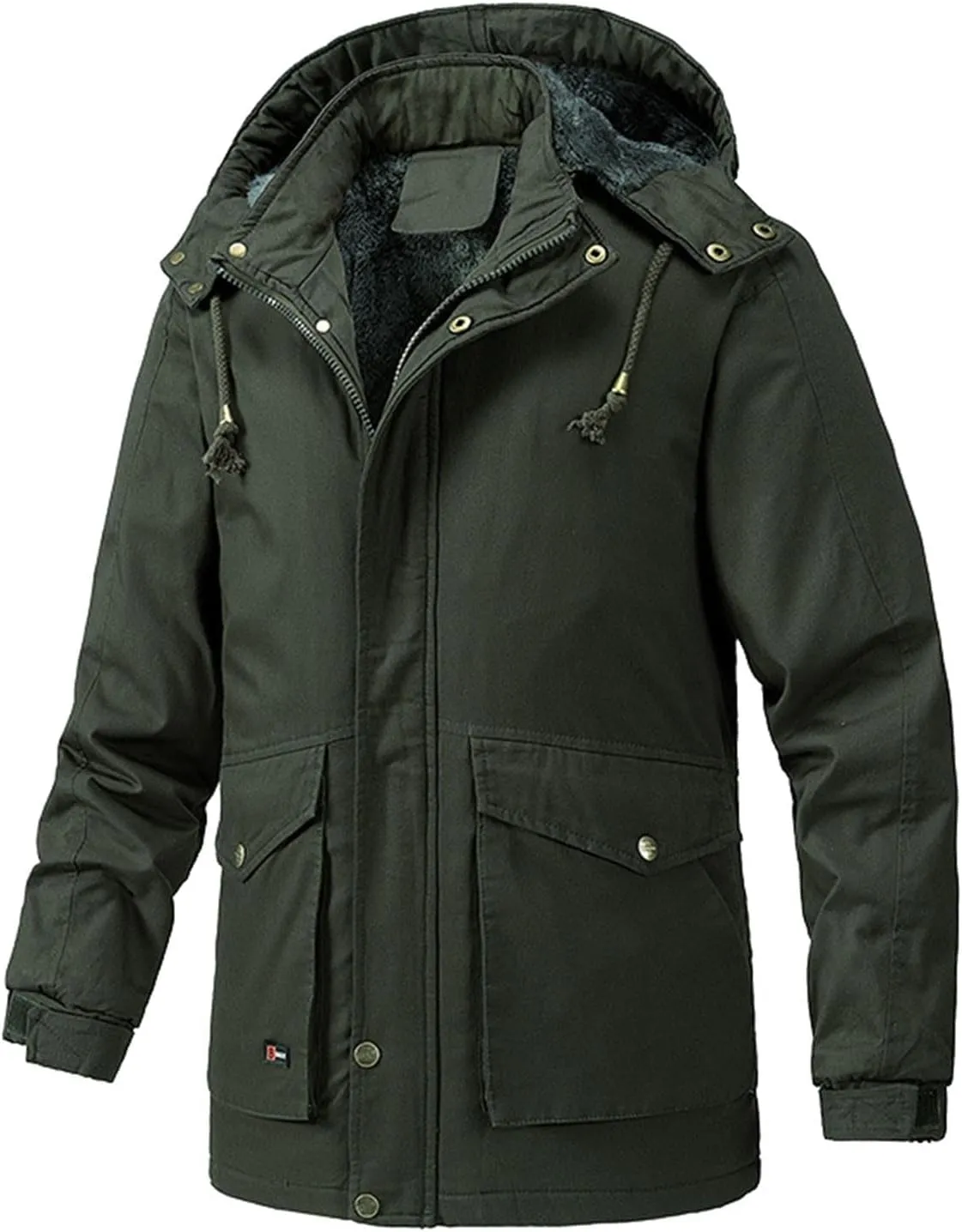 Men's Cargo Jacket 2024 Winter Warm Coats Fleece Lined Jackets with Removable Hood Ski Snow Mountain Windproof Overcoat