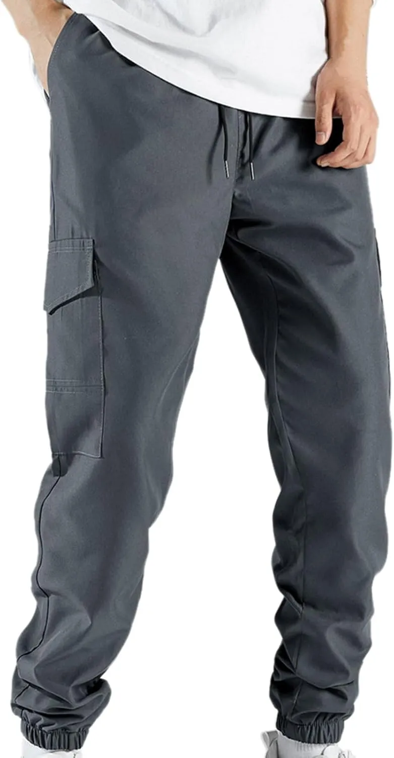 Men's Cargo Pants Casual Hiking Pants Joggers Sweatpants Streetwear Lightweight Drawstring Elastic Waist Pants with Pockets