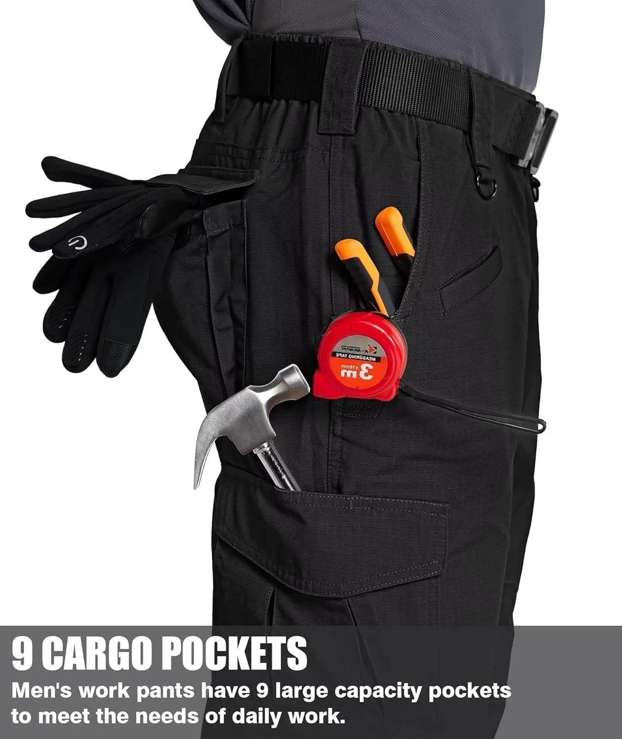 Men's Cargo Pants Ripstop Water Resistant Hiking Work Pants Outdoor Multi Pockets Army Tactical Pants (Not Belt)