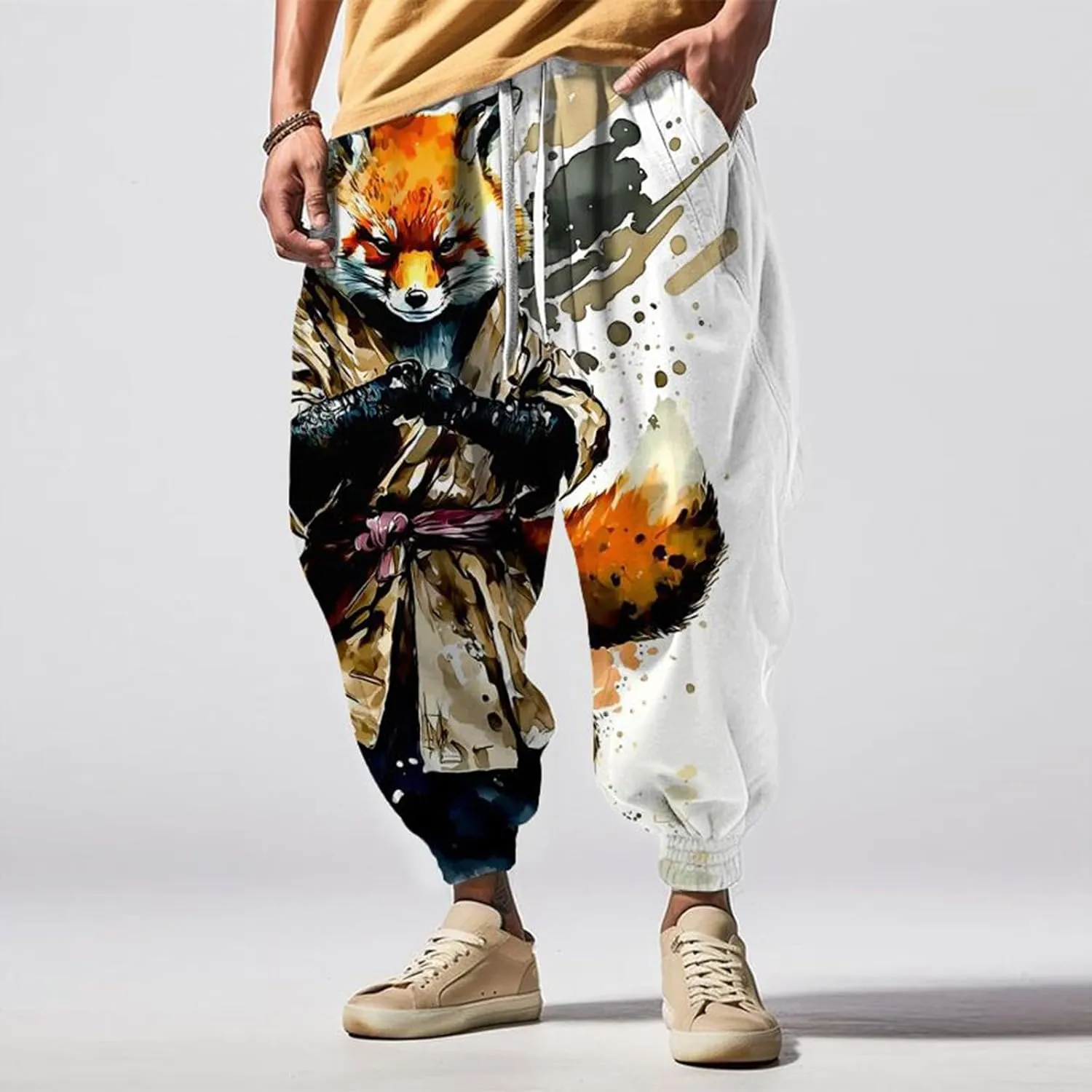 Mens Casual Harem Pants Men's Autumn Fun Print Fashion Street Feel Casual Sweatpants Hiking Outdoor Twill Track
