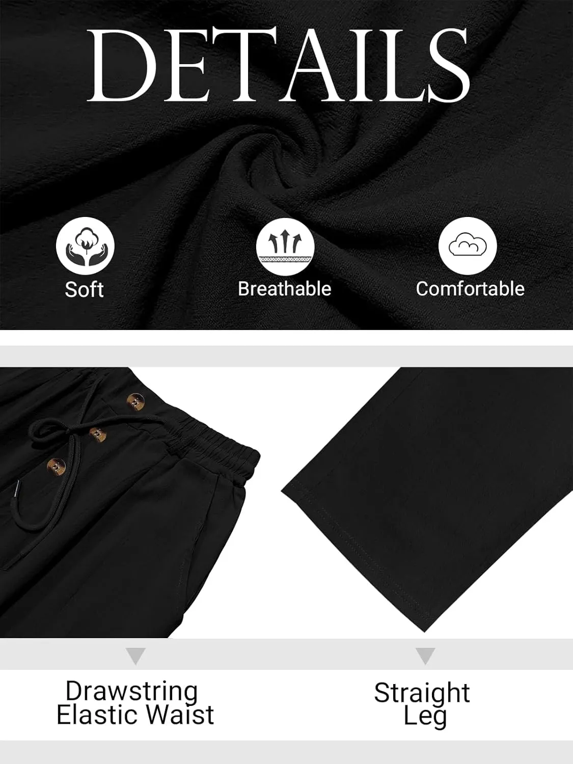 Mens Casual Linen Pants Loose Fit Elastic Drawstring Waist Straight-Legs Summer Yoga Beach Long Pants