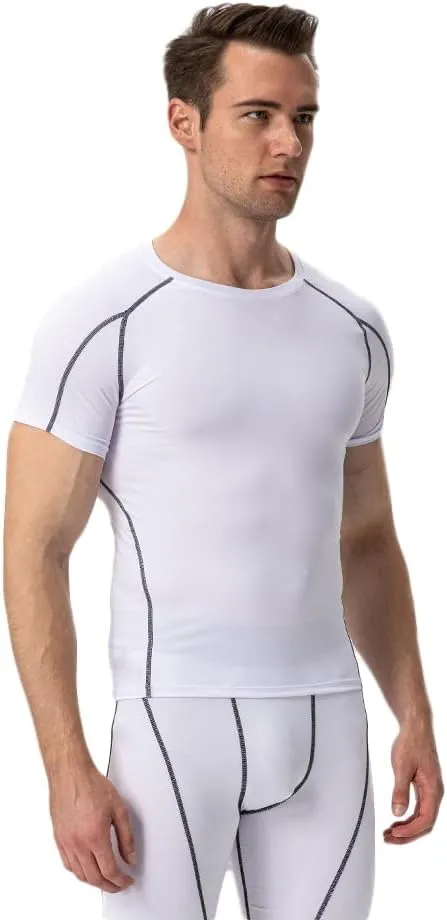 Men's Compression Shirt Short Sleeve Athletic Compression Tops Cool Dry Undershirts Baselayer Gym Workout T Shirt