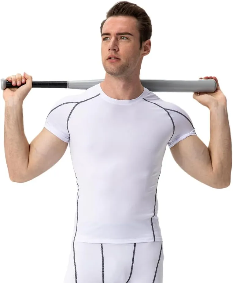Men's Compression Shirt Short Sleeve Athletic Compression Tops Cool Dry Undershirts Baselayer Gym Workout T Shirt