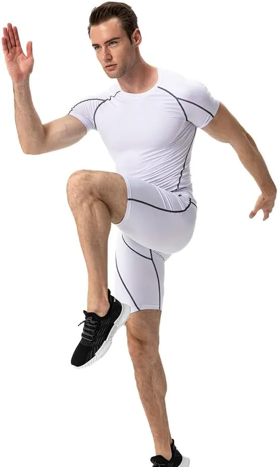Men's Compression Shirt Short Sleeve Athletic Compression Tops Cool Dry Undershirts Baselayer Gym Workout T Shirt
