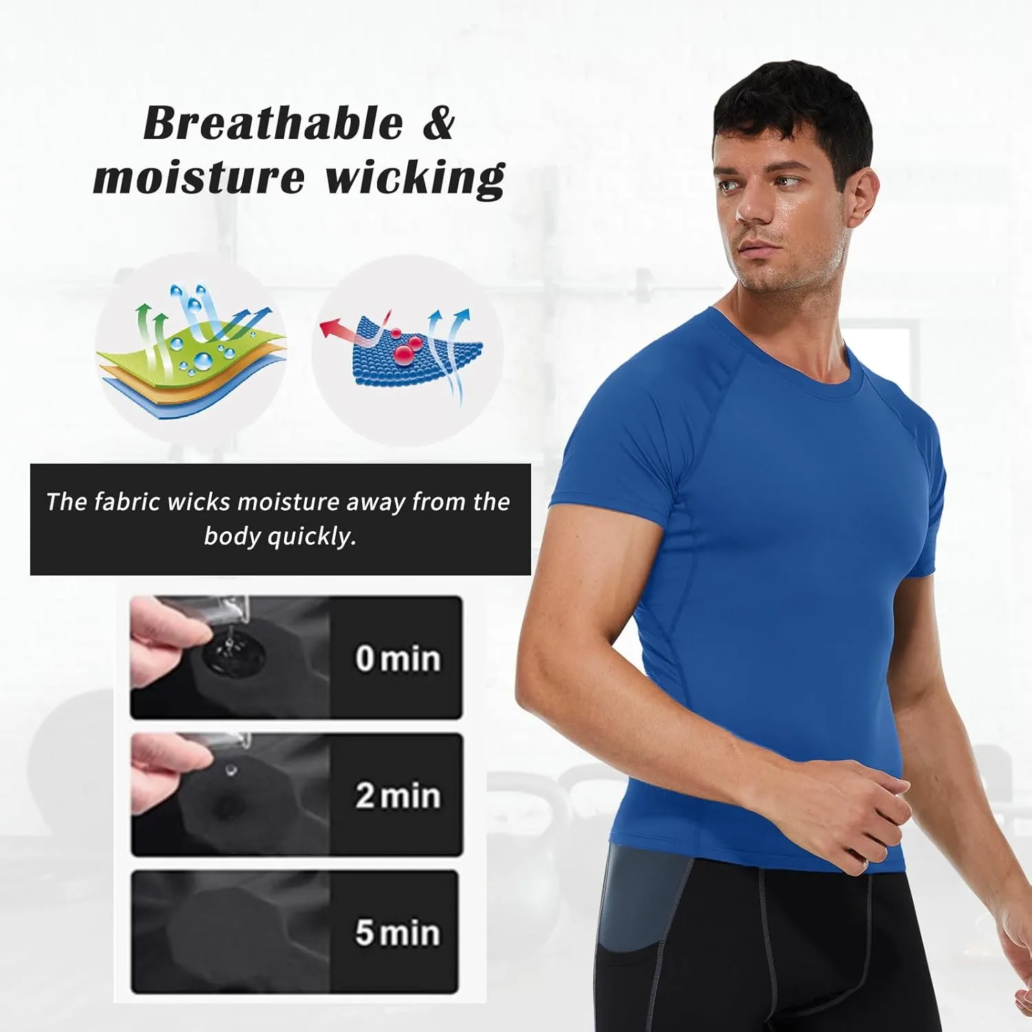 Men's Compression Shirt Short Sleeve Athletic Workout T Shirt Quick Dry Undershirts Baselayer Gym Tops