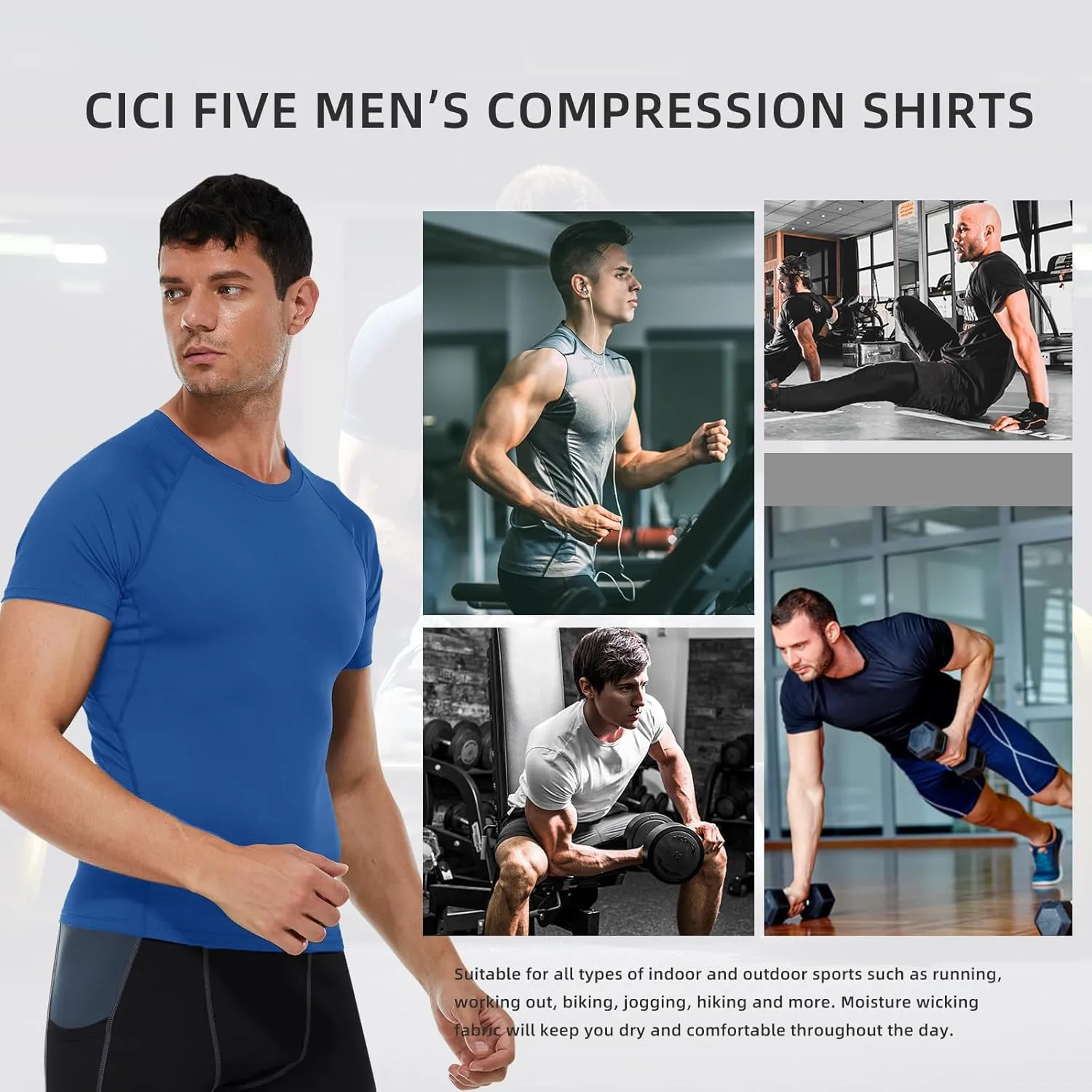 Men's Compression Shirt Short Sleeve Athletic Workout T Shirt Quick Dry Undershirts Baselayer Gym Tops
