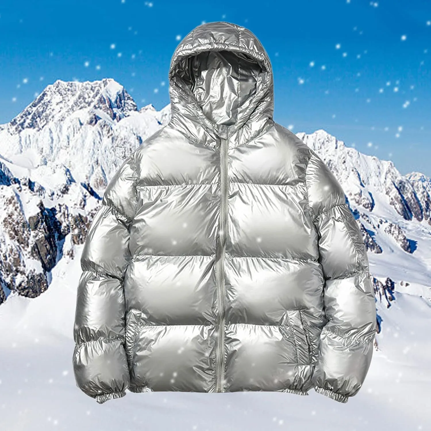 Men's Down Jackets & Coats Puffer Solid Coat Shiny Reflective Cotton Padded Hooded Trendy Plus Size Bubble Jacket for Men