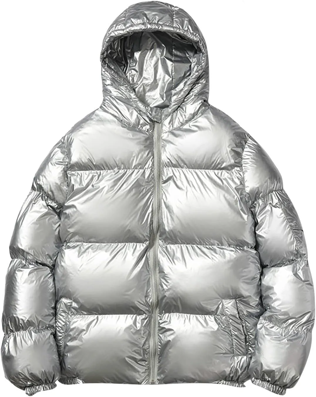 Men's Down Jackets & Coats Puffer Solid Coat Shiny Reflective Cotton Padded Hooded Trendy Plus Size Bubble Jacket for Men