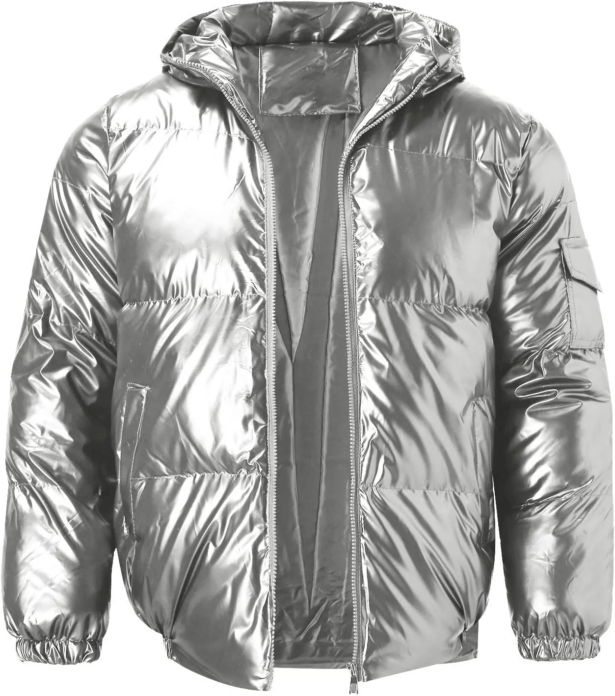 Men's Down Jackets & Coats Puffer Solid Coat Shiny Reflective Cotton Padded Hooded Trendy Plus Size Bubble Jacket for Men