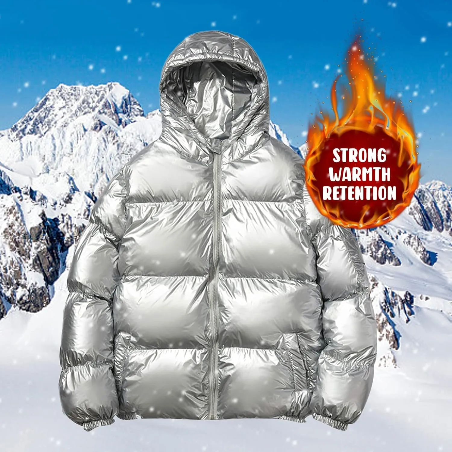 Men's Down Jackets & Coats Puffer Solid Coat Shiny Reflective Cotton Padded Hooded Trendy Plus Size Bubble Jacket for Men