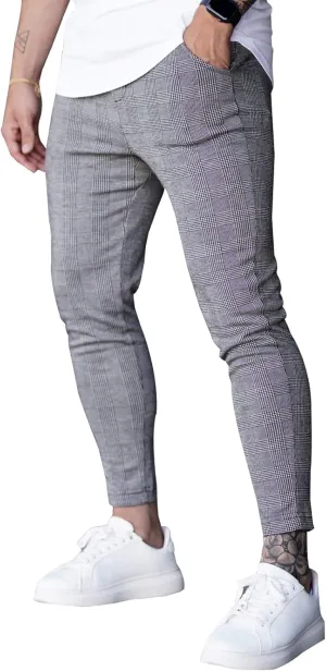 Mens Dress Pants Casual Plaid Check Slim Fit Stretch Skinny Suit Pencil Pants Men Sports Pants