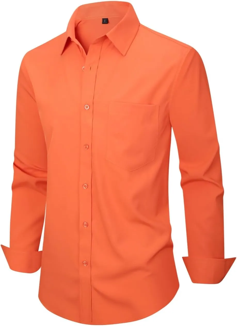 Men's Dress Shirts Long Sleeve Button Down Shirt Business Formal Stretch Shirt Regular Fit with Pockets
