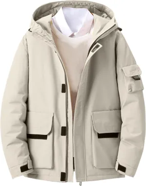 Mens Duck Puffer Jacket Hooded Padded Jacket Work Jacket Winter Insulated Down Jacket Thicken Outdoor Cotton Coat