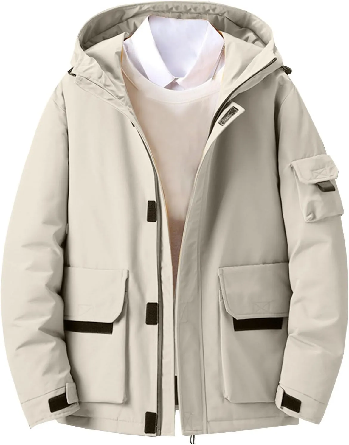 Mens Duck Puffer Jacket Hooded Padded Jacket Work Jacket Winter Insulated Down Jacket Thicken Outdoor Cotton Coat