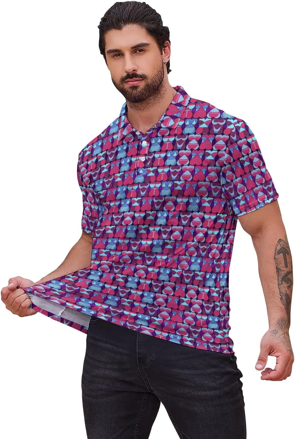 Mens Golf Polo Shirts - Hawaiian Print Golf Shirt for Men Quick-Dry Moisture Wicking Casual Breathable Polo Shirt