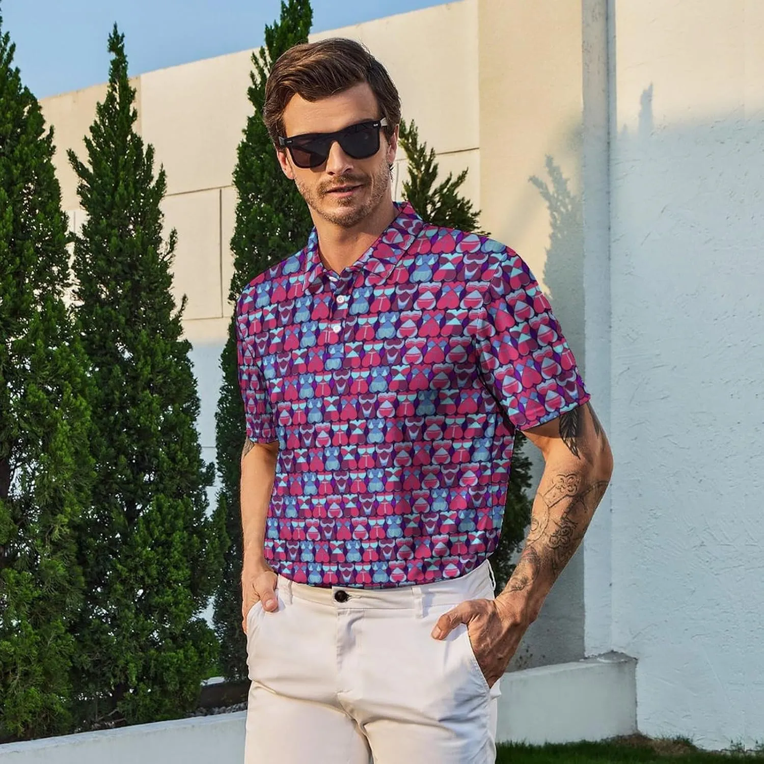 Mens Golf Polo Shirts - Hawaiian Print Golf Shirt for Men Quick-Dry Moisture Wicking Casual Breathable Polo Shirt