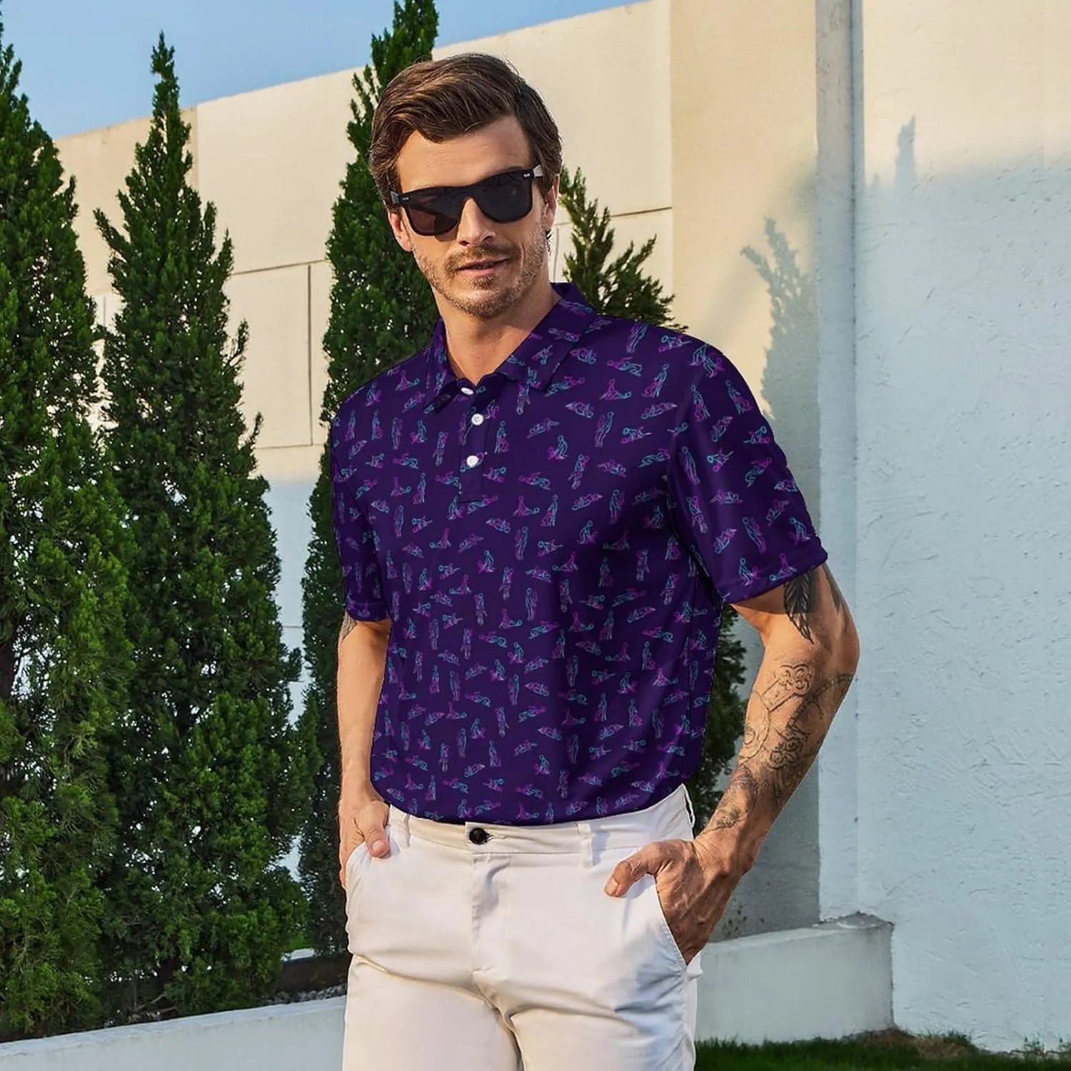Mens Golf Polo Shirts - Hawaiian Print Golf Shirt for Men Quick-Dry Moisture Wicking Casual Breathable Polo Shirt