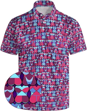 Mens Golf Polo Shirts - Hawaiian Print Golf Shirt for Men Quick-Dry Moisture Wicking Casual Breathable Polo Shirt