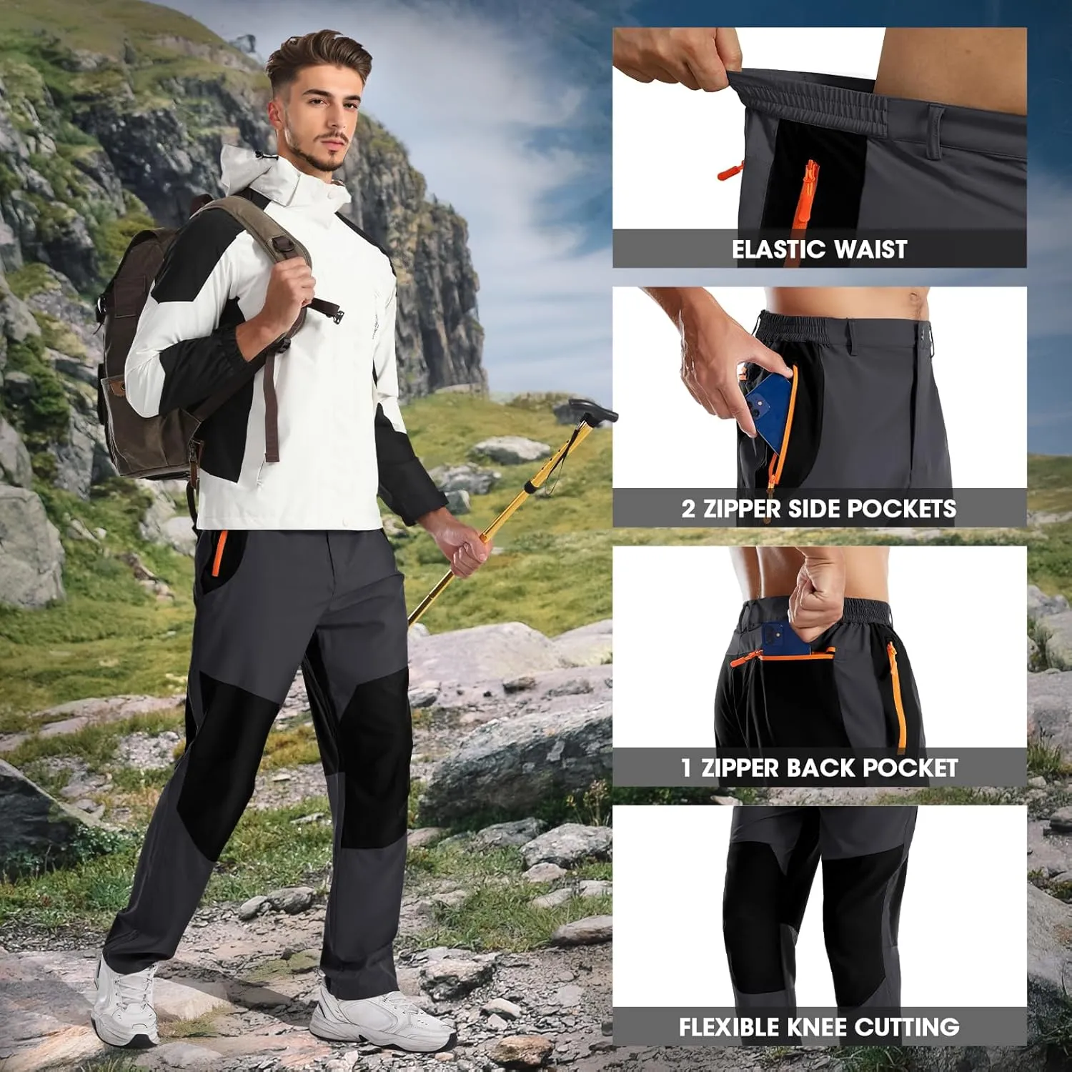 Men's Hiking Pants Lightweight Cargo Pants Quick Dry Water Resistant Outdoor Pants for Work Fishing Climbing